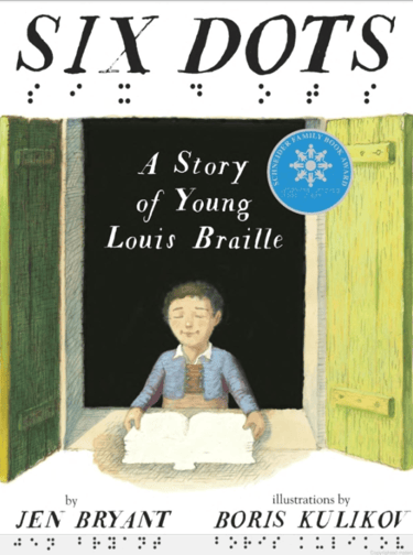 Bookcover illustration, boy with his eyes closed, hands on an open book.