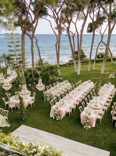 Wedding ceremony setup at Villa El Rincon facing the sea