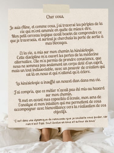 Je suis kinésiologue Aline Marcq, j'explique ce que la kinésiologie amène dans notre vie.