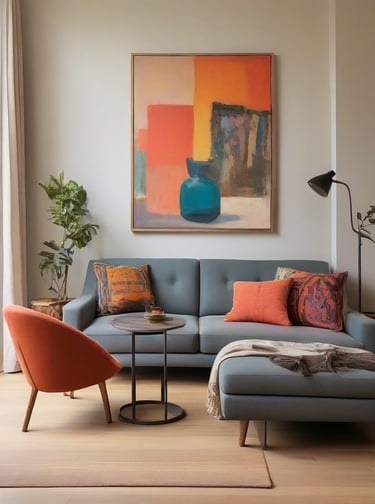 Neutro: pintura abstrata com tons terrosos e pinceladas suaves para uma atmosfera acolhedora.