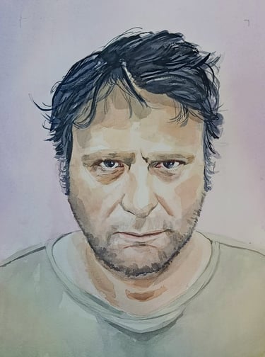 Aquarel portret van Luc De Vos als nagedachtenis, een artistieke ode door Studio FloraRoos.