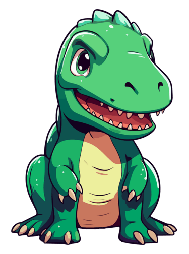 Illustrazione di un piccolo dinosauro verde sorridente in stile cartone animato, ideale per contenuti dedicati ai bambini del