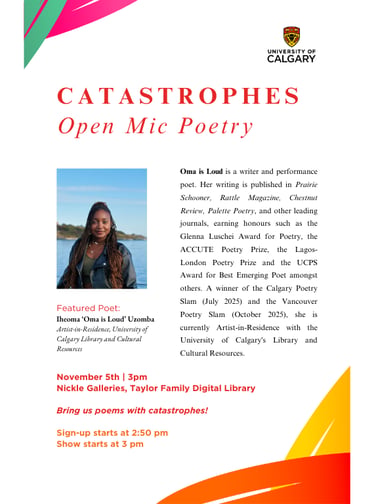 Catastrophes Open Mic Poetry Event at Nickle Galleries University of Calgary