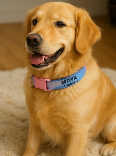 cachorro Golden usando coleira
