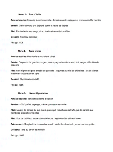 Menu Chef à domicile Giuseppe Crespa, Guide MyTable