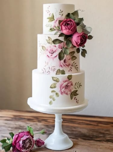 a cake with a flower on top of it, flower cake, painted cake