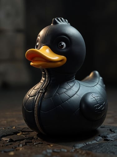 a rubber duck toy with a zippered rubber duck