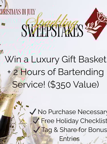 christmas in july sweepstakes flyer allegro events gold champagne giveaway
