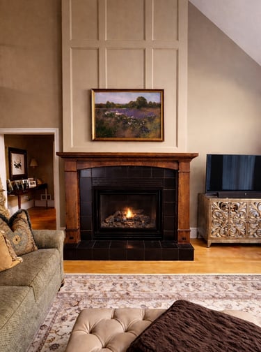 Custom stained wood fireplace mantel in Monmouth County NJ