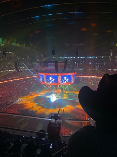 Houston Rodeo while a famous mexican artist performs to a sold out crowd of 70,000 people