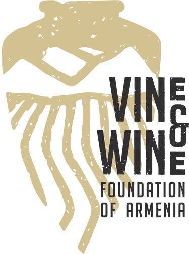 Vine and Wine Foundation of Armenia logo featuring a stylized amphora and grapevine silhouette.