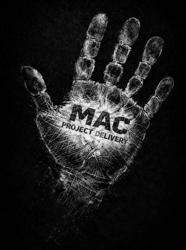 MAC Project Delivery contact page with fingerprint hand branding and service request form 