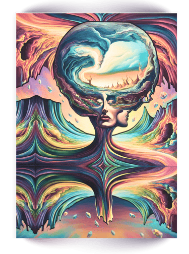 Colored in surreal coloring page of a fantasy world 