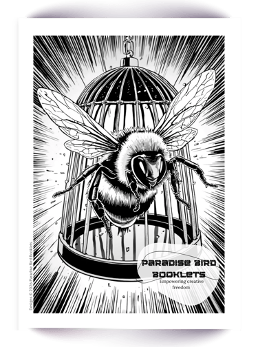 Freebie in comic book style of a bee escaping a metal cage