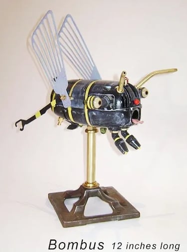 Metal creature with wings named Bombus by artist Tal Avitzur.
