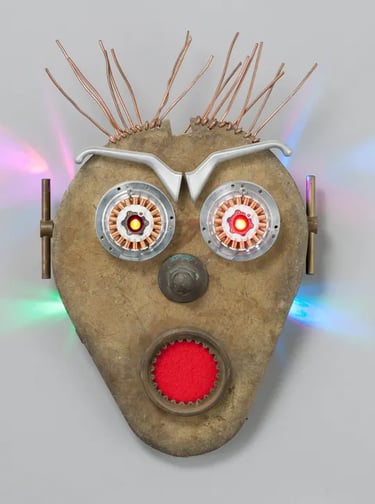 Robot head sculpture by Santa Barbara sculptor Tal Avitzur