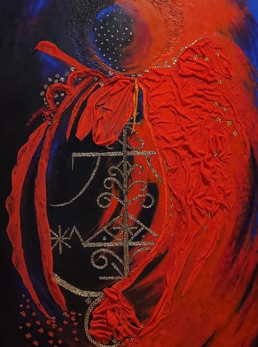 Ogou Feray, 2023, Mixed media on canvas, 36’’x 60” (inches)  