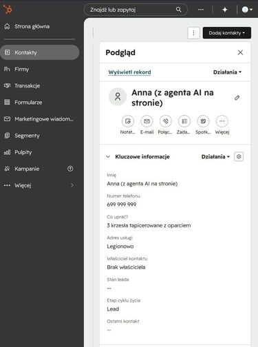 lead z asystenta czystosci upierz to w lejku sprzedazowym w hubspot