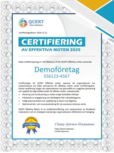 QCERT Certifieringsintyg Effektiva möten