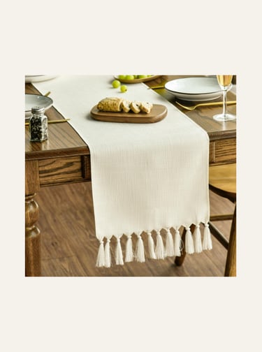 Artoid Mode Beige Tassel Table Runner