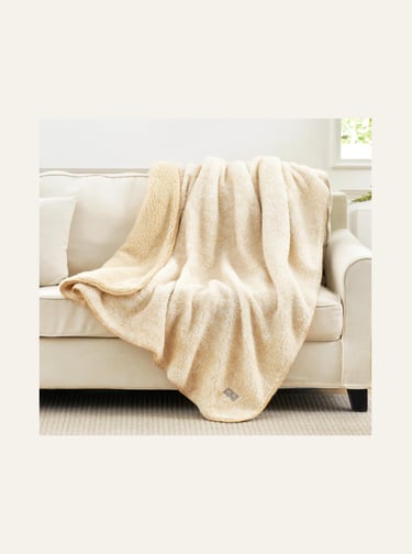 Cozy Bliss Fleece Sherpa Throw Blanket Mottled Beige