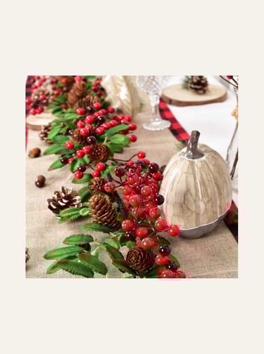 DearHouse 6FT Red Berry Christmas Artifical Garland with Pine Cone 