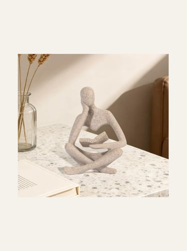 Etartjmhnb Sculpture Abstract Thinker Statue Reading Figurine in Beige 