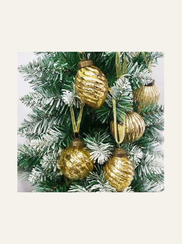 Glass Christmas Ball Antiqued Ornaments Holiday Decor Golden Color Small Series
