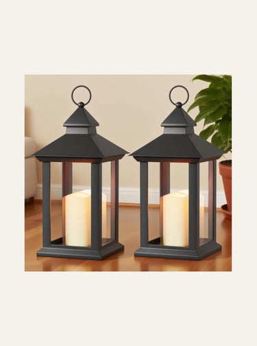 JOIONE Christmas Lanterns Decorative Indoor, 2 Packs 14 Battery-Powered Waterproof Black LED Candle 