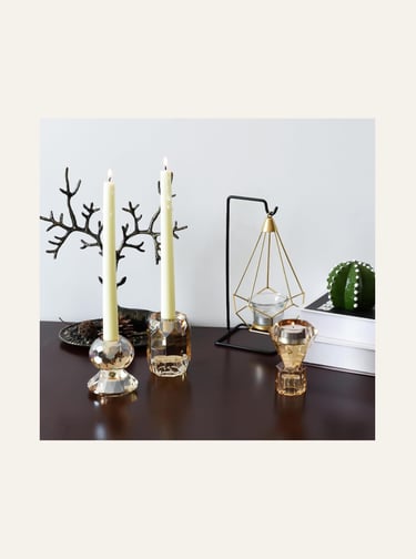Picture of three Amber Crystal Candle Holder - Champagne color 
