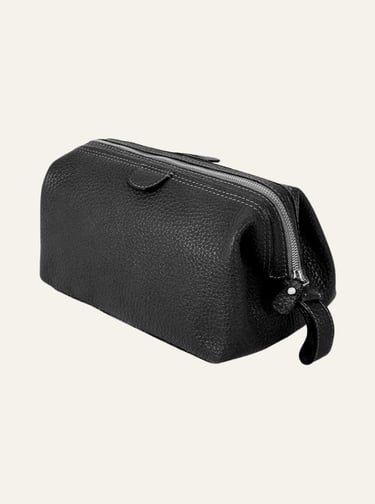 KomalC Premium Buffalo Leather Toiletry Bag for Men - Black