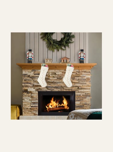 Kunyida 18 Inches Ivory Knit Christmas Stockings Bulk Double Side Vintage on a mantle