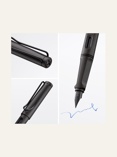 3 picture collage of images of a black Lamy Safari Fountain Pen