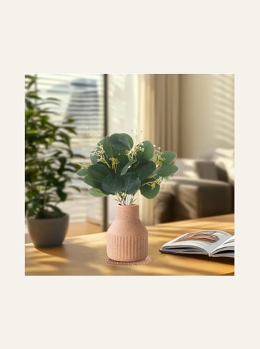 Mia Ten Artificial Eucalyptus Greenery Stems in Ceramic Vase 10Pcs Fake Plants Eucalyptus Leaves 