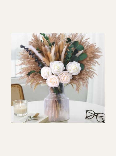NortureFlora  Artificial Roses & Natural Pampas Grass 