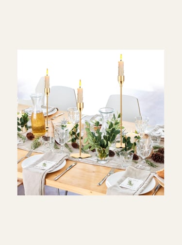 Oatnauxil Metal Gold Taper Candle Holder with Dinning table set up