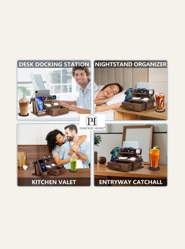 Parkway Home Wood Phone Docking Station with Drawer Dark Brown 