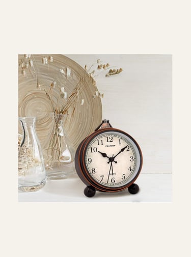 Peakeep 4 Small Battery Operated Antique Retro Analog Alarm Clock with Contour Lines in Gold