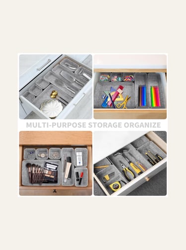 POTTIIS 8pcs Drawer Organizers, Separators, Storage Box Grey Matching 