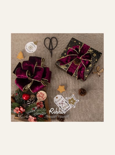 Ribbli Burgundy Crushed Velvet Wired Ribbon 2.5 Inch Christmas Ribbon and gifts