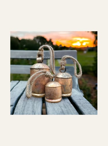 Siddhivinayak Overseas Set of 3 Metal Christmas Bells for Decoration Rustic Brass Gold Large Bell 