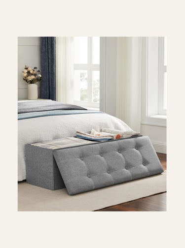 SONGMICS MAZIE Collection - 43 Inches Ottoman Storage Bench - Light Grey