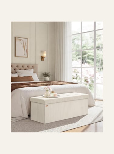 SONGMICS MAZIE Collection - Storage Ottoman Bench  - Corduroy Cream White 