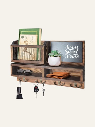 Weweow Store Key Holder for Wall, Mail Organizer Key Hooks Wallet Holder Brown 