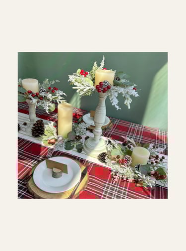 Winlyn 4 Pcs Artificial Eucalyptus and Snowy Cedar Candle Rings Christmas Candle Holder Rings Mini 