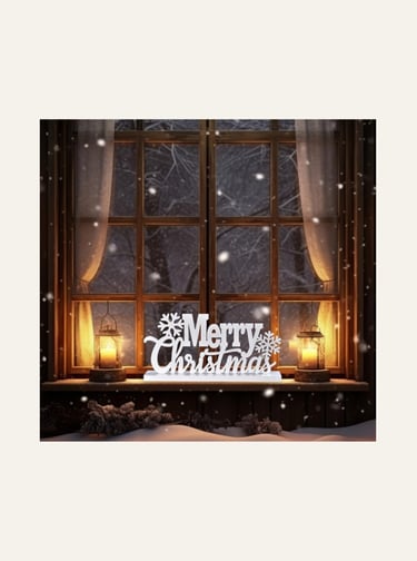 Wooden Merry Christmas Tabletop Decor White Glittery