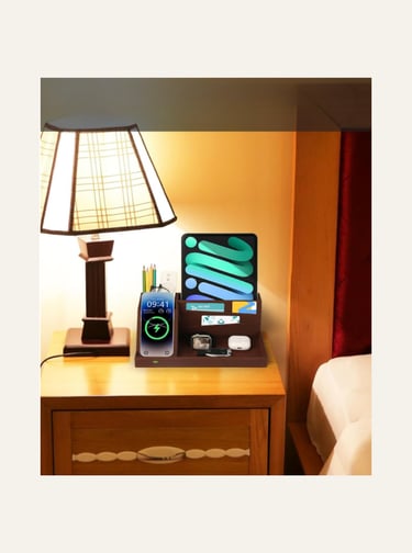 Wireless Future Charger Store Fast Wireless Charging Station with Desk Organizer - Brown 