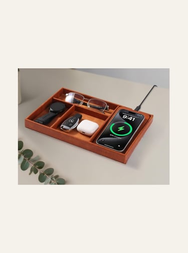 Picture of Wireless Future Charging Store Valet Tray Wireless Charger Brown Patchwork