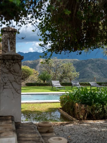 Garden view and pool at Finca Santa Katerina