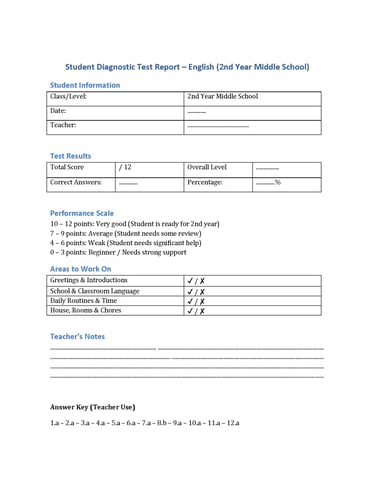 Key answers and class results for 2nd year Middle school - Moroccan English teachers